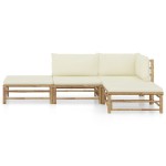 vidaXL Set mobilier de grădină, cu perne alb crem, 4 piese, bambus vidaXL Set mobilier de grădină, cu perne alb crem, 4 piese, bambus