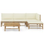 vidaXL Set mobilier de grădină, cu perne alb crem, 5 piese, bambus vidaXL Set mobilier de grădină, cu perne alb crem, 5 piese, bambus