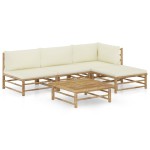 vidaXL Set mobilier de grădină, cu perne alb crem, 5 piese, bambus vidaXL Set mobilier de grădină, cu perne alb crem, 5 piese, bambus