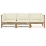 vidaXL Set mobilier de grădină, cu perne alb crem, 3 piese, bambus vidaXL Set mobilier de grădină, cu perne alb crem, 3 piese, bambus