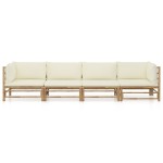 vidaXL Set mobilier de grădină, cu perne alb crem, 4 piese, bambus vidaXL Set mobilier de grădină, cu perne alb crem, 4 piese, bambus
