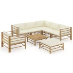 vidaXL Set mobilier de grădină, cu perne alb crem, 8 piese, bambus vidaXL Set mobilier de grădină, cu perne alb crem, 8 piese, bambus