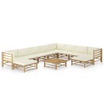 vidaXL Set mobilier de grădină, cu perne alb crem, 11 piese, bambus vidaXL Set mobilier de grădină, cu perne alb crem, 11 piese, bambus