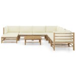 vidaXL Set mobilier de grădină, cu perne alb crem, 9 piese, bambus vidaXL Set mobilier de grădină, cu perne alb crem, 9 piese, bambus