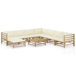 vidaXL Set mobilier de grădină, cu perne alb crem, 9 piese, bambus vidaXL Set mobilier de grădină, cu perne alb crem, 9 piese, bambus