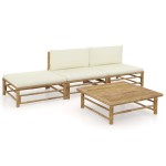 vidaXL Set mobilier de grădină, cu perne alb crem, 3 piese, bambus vidaXL Set mobilier de grădină, cu perne alb crem, 3 piese, bambus