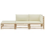 vidaXL Set mobilier de grădină, cu perne alb crem, 3 piese, bambus vidaXL Set mobilier de grădină, cu perne alb crem, 3 piese, bambus