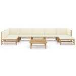 vidaXL Set mobilier de grădină, cu perne alb crem, 8 piese, bambus vidaXL Set mobilier de grădină, cu perne alb crem, 8 piese, bambus