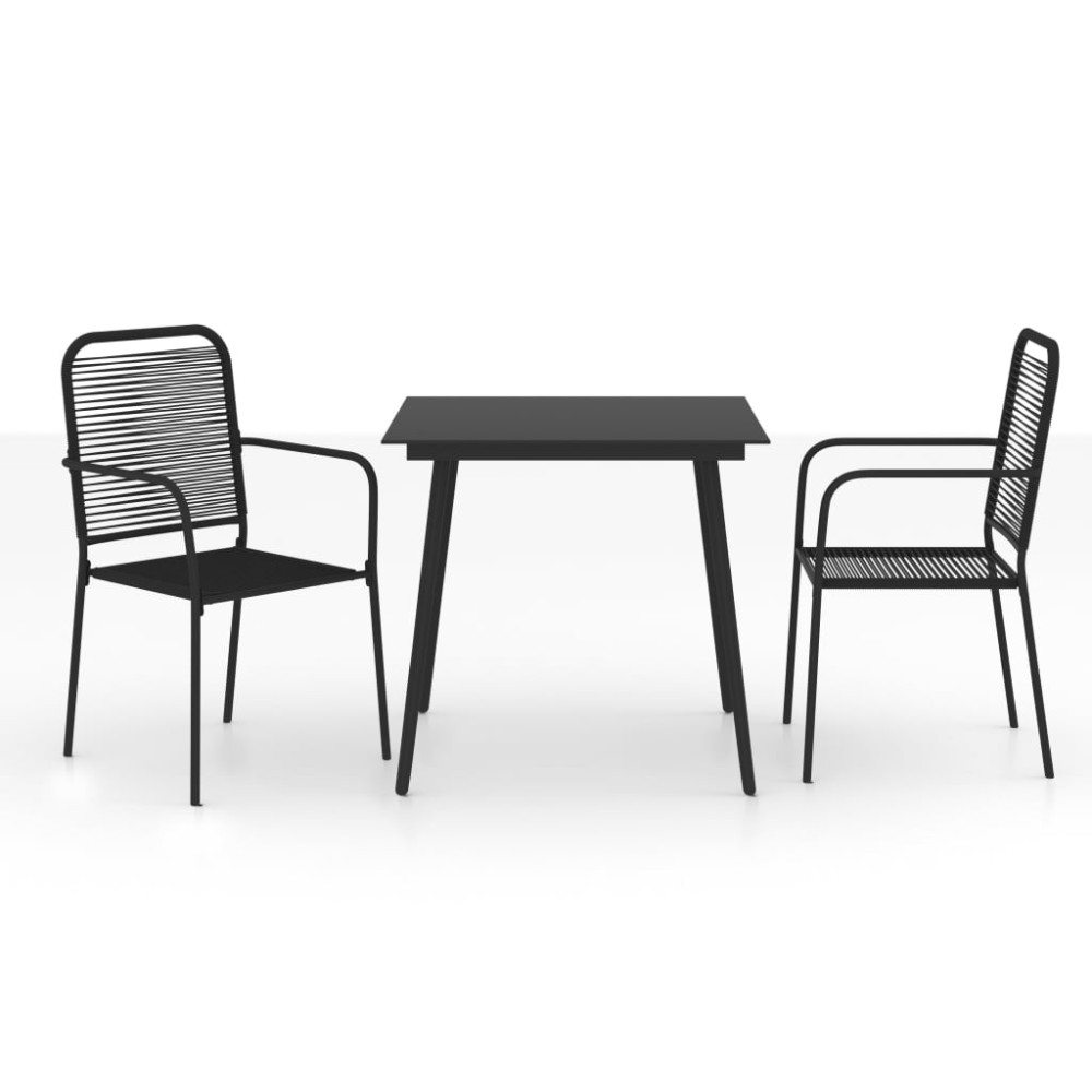 vidaXL Set mobilier grădină, 3 piese, negru, sfoară de bumbac și oțel
