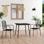 vidaXL Set mobilier grădină, 3 piese, negru, sfoară de bumbac și oțel vidaXL Set mobilier grădină, 3 piese, negru, sfoară de bumbac și oțel