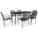 vidaXL Set mobilier de grădină, 7 piese, negru, frânghie bumbac & oțel