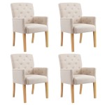 vidaXL Scaune de bucătărie cu brațe, 4 buc., bej, material textil