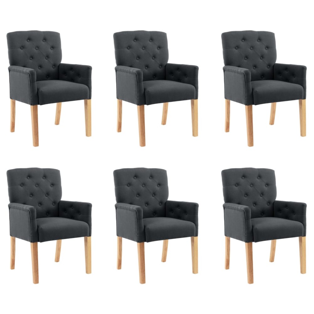 vidaXL Scaune de bucătărie cu brațe, 6 buc., gri, material textil