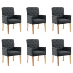 vidaXL Scaune de bucătărie cu brațe, 6 buc., gri, material textil