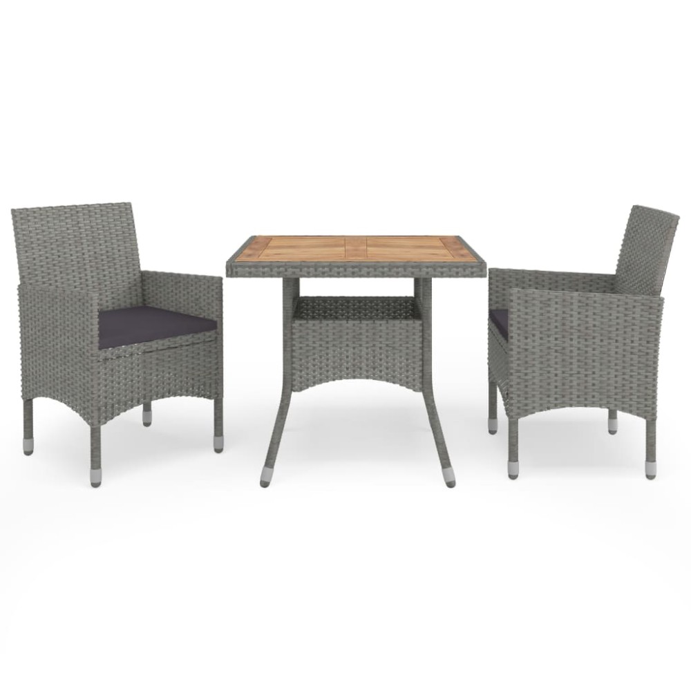 vidaXL Set mobilier grădină, 3 piese, gri, poliratan și lemn acacia