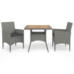 vidaXL Set mobilier grădină, 3 piese, gri, poliratan și lemn acacia vidaXL Set mobilier grădină, 3 piese, gri, poliratan și lemn acacia