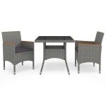 vidaXL Set mobilier grădină, 3 piese, gri, poliratan și lemn acacia vidaXL Set mobilier grădină, 3 piese, gri, poliratan și lemn acacia