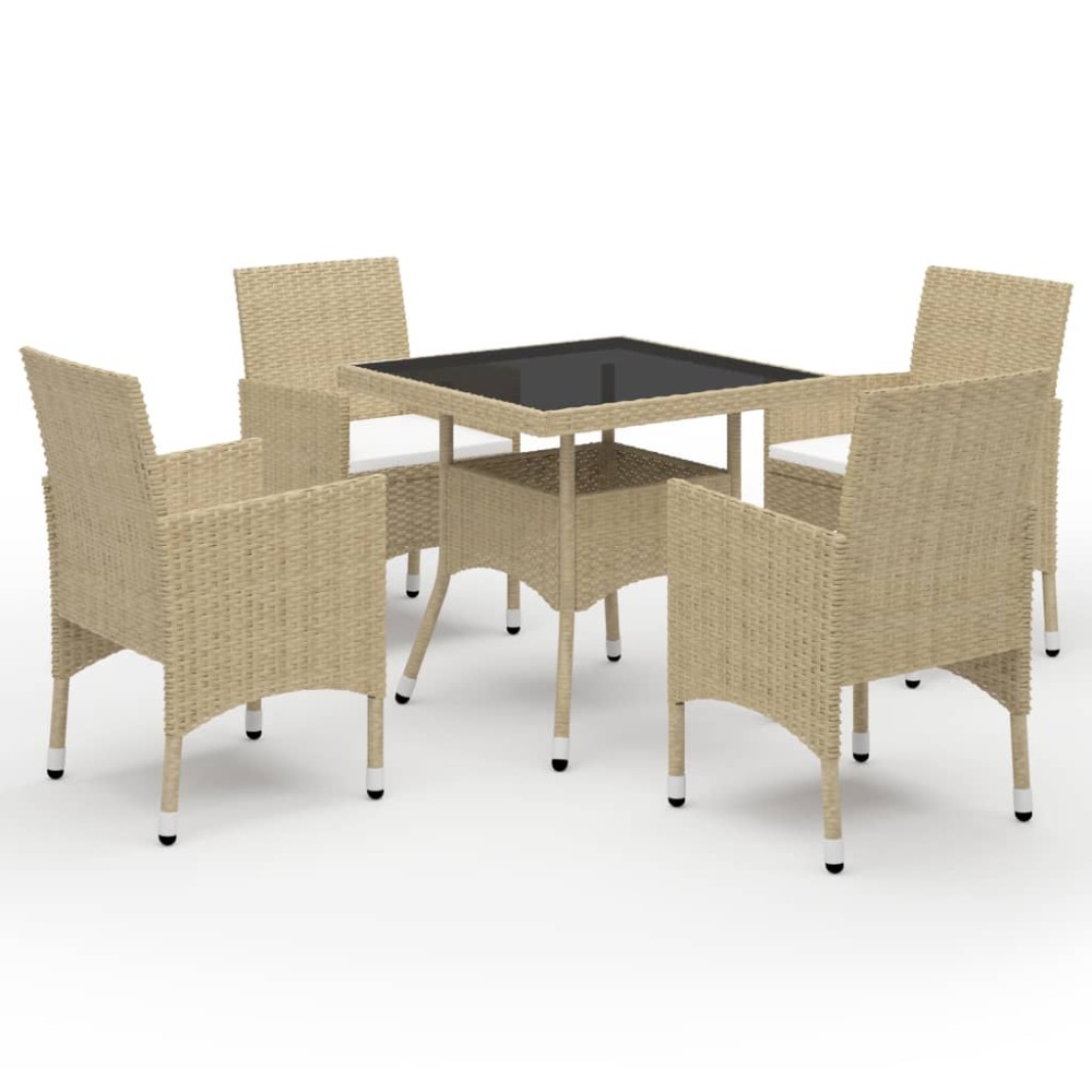 vidaXL Set mobilier de grădină, 5 piese, bej, poliratan și sticlă