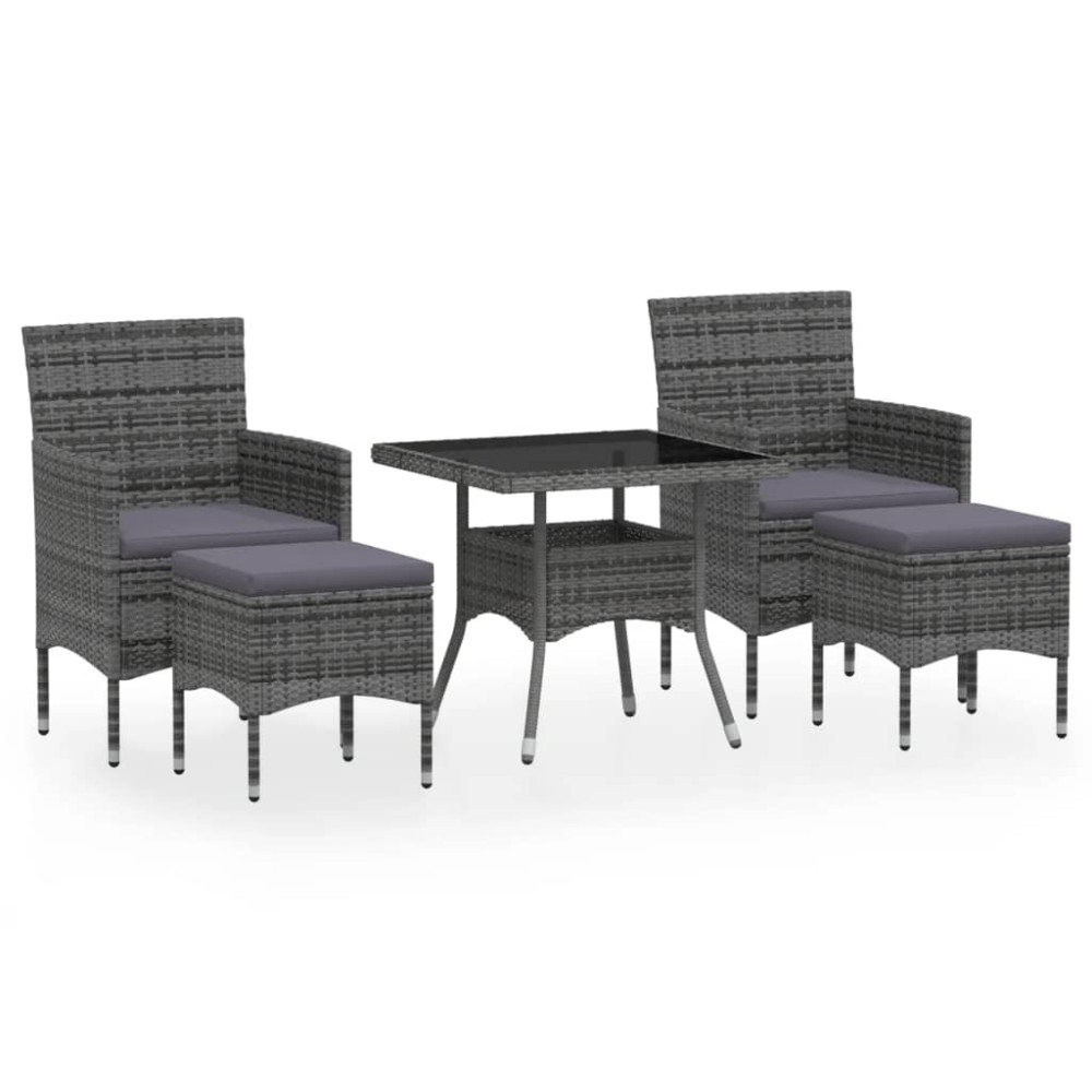 vidaXL Set mobilier grădină, 5 piese, gri, poliratan/sticlă tratată