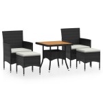 vidaXL Set mobilier grădină, 5 piese, negru, poliratan și lemn acacia vidaXL Set mobilier grădină, 5 piese, negru, poliratan și lemn acacia