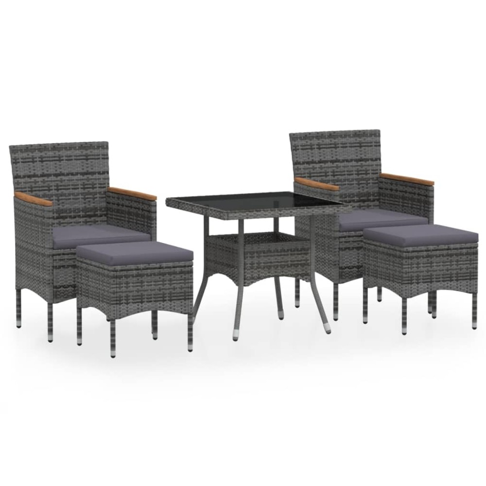 vidaXL Set mobilier grădină, 5 piese, gri, poliratan/sticlă tratată