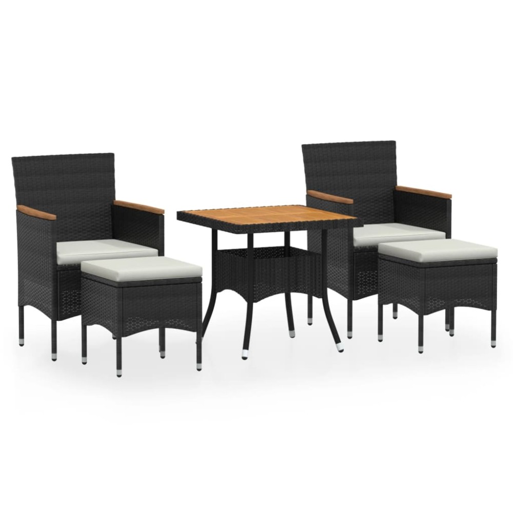 vidaXL Set mobilier grădină, 5 piese, negru, poliratan și lemn acacia