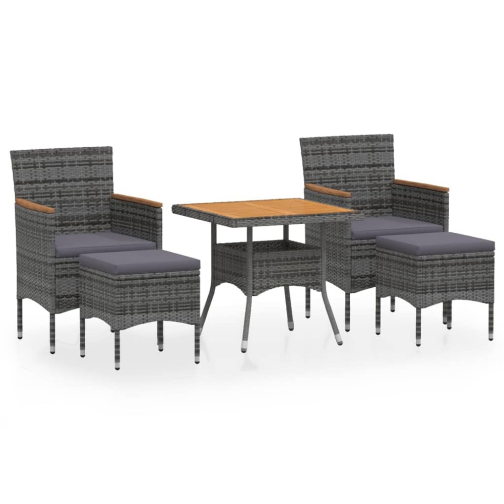 vidaXL Set mobilier grădină, 5 piese, gri, poliratan și lemn acacia
