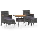vidaXL Set mobilier grădină, 5 piese, gri, poliratan și lemn acacia vidaXL Set mobilier grădină, 5 piese, gri, poliratan și lemn acacia