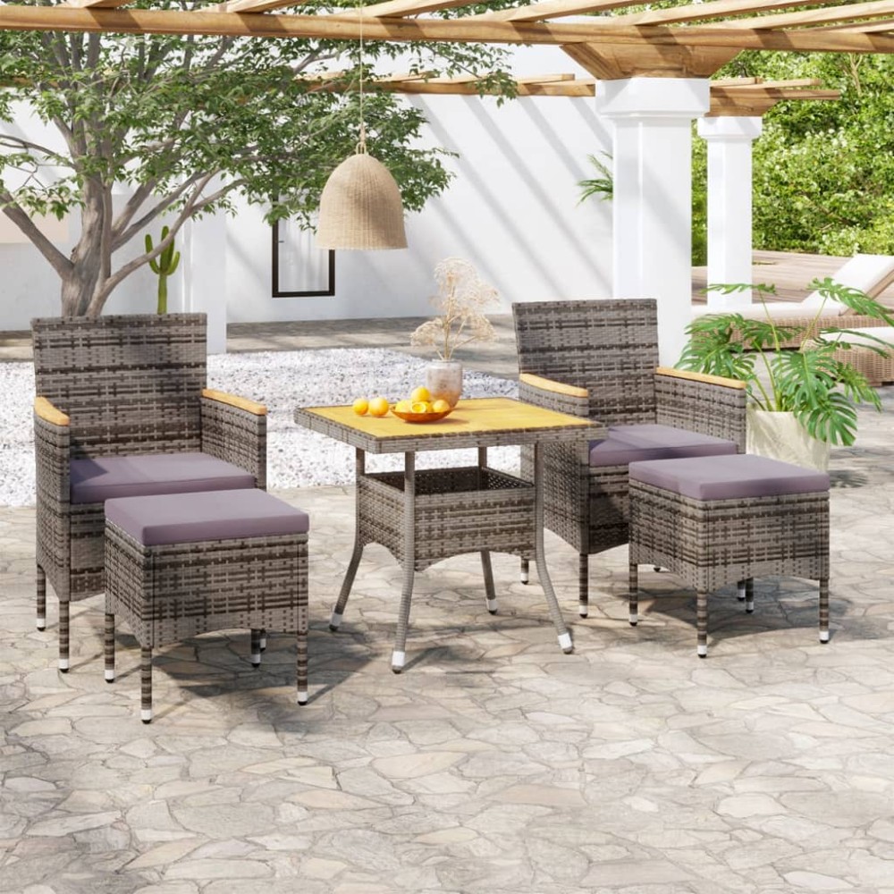 vidaXL Set mobilier grădină, 5 piese, gri, poliratan și lemn acacia