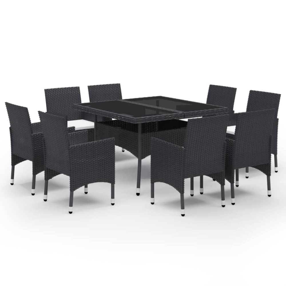 vidaXL Set mobilier grădină, 9 piese, negru, poliratan, lemn acacia