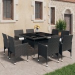 vidaXL Set mobilier grădină, 9 piese, negru, poliratan, lemn acacia vidaXL Set mobilier grădină, 9 piese, negru, poliratan, lemn acacia