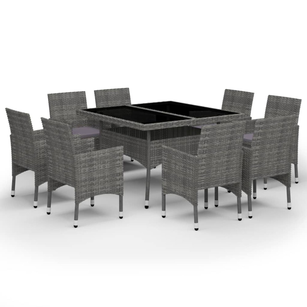 vidaXL Set mobilier de grădină, 9 piese, gri, poliratan și sticlă
