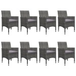 vidaXL Set mobilier de grădină, 9 piese, gri, poliratan și sticlă vidaXL Set mobilier de grădină, 9 piese, gri, poliratan și sticlă
