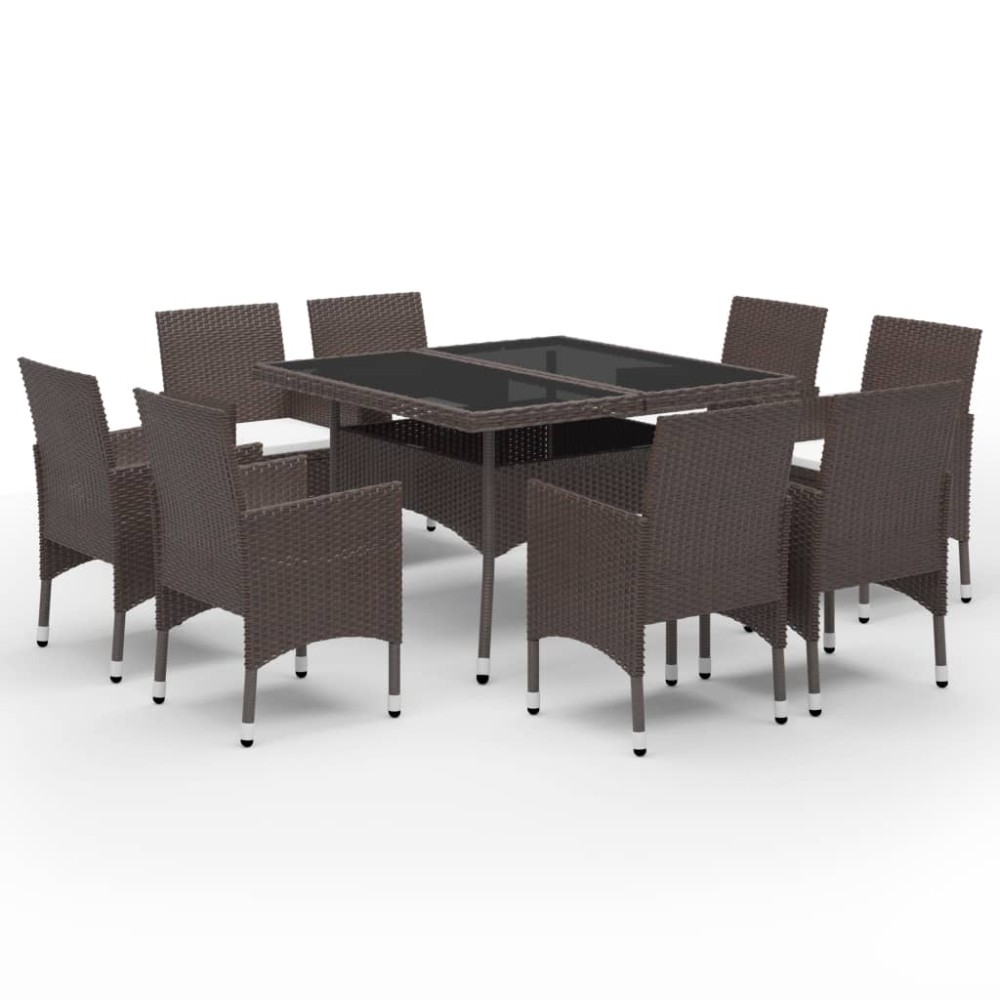 vidaXL Set mobilier grădină, 9 piese, maro, poliratan și sticlă