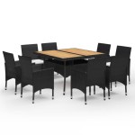 vidaXL Set mobilier grădină, 9 piese, negru, poliratan și lemn acacia vidaXL Set mobilier grădină, 9 piese, negru, poliratan și lemn acacia