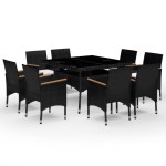 vidaXL Set mobilier grădină, 9 piese, negru, poliratan și lemn acacia vidaXL Set mobilier grădină, 9 piese, negru, poliratan și lemn acacia