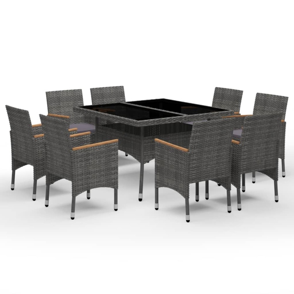 vidaXL Set mobilier grădină, 9 piese, gri, poliratan, lemn acacia