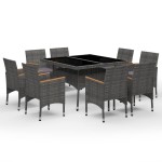 vidaXL Set mobilier grădină, 9 piese, gri, poliratan, lemn acacia vidaXL Set mobilier grădină, 9 piese, gri, poliratan, lemn acacia