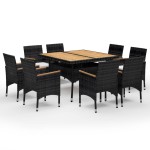 vidaXL Set mobilier grădină, 9 piese, negru, poliratan și lemn acacia vidaXL Set mobilier grădină, 9 piese, negru, poliratan și lemn acacia