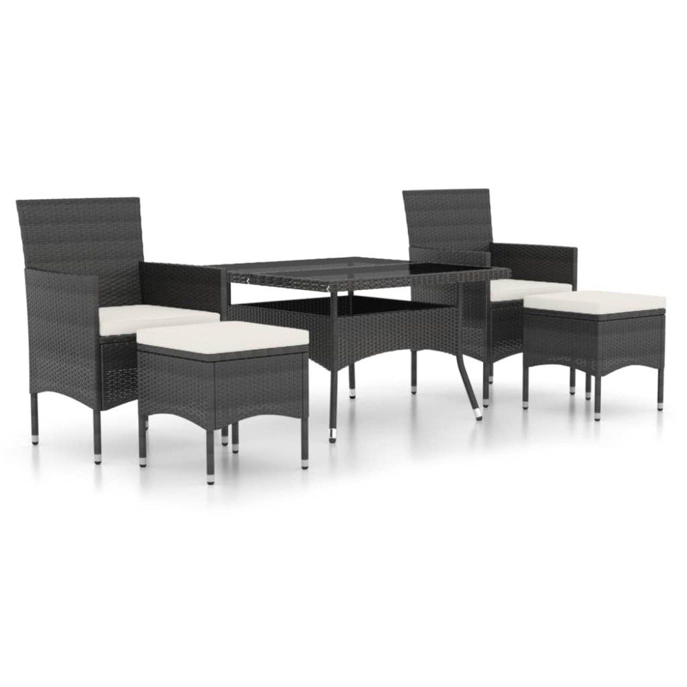 vidaXL Set mobilier grădină, 5 piese, negru, poliratan/sticlă tratată