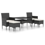vidaXL Set mobilier grădină, 5 piese, negru, poliratan/sticlă tratată vidaXL Set mobilier grădină, 5 piese, negru, poliratan/sticlă tratată