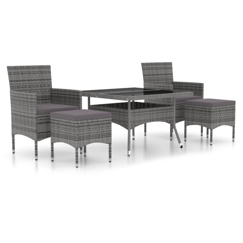 vidaXL Set mobilier grădină, 5 piese, gri, poliratan/sticlă tratată