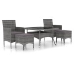 vidaXL Set mobilier grădină, 5 piese, gri, poliratan/sticlă tratată vidaXL Set mobilier grădină, 5 piese, gri, poliratan/sticlă tratată