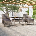 vidaXL Set mobilier grădină, 5 piese, gri, poliratan/sticlă tratată vidaXL Set mobilier grădină, 5 piese, gri, poliratan/sticlă tratată