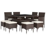 vidaXL Set mobilier de grădină, 9 piese, maro, poliratan vidaXL Set mobilier de grădină, 9 piese, maro, poliratan
