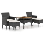 vidaXL Set mobilier grădină, 5 piese, negru, poliratan și lemn acacia vidaXL Set mobilier grădină, 5 piese, negru, poliratan și lemn acacia