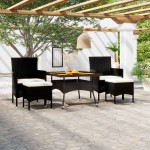 vidaXL Set mobilier grădină, 5 piese, negru, poliratan și lemn acacia vidaXL Set mobilier grădină, 5 piese, negru, poliratan și lemn acacia