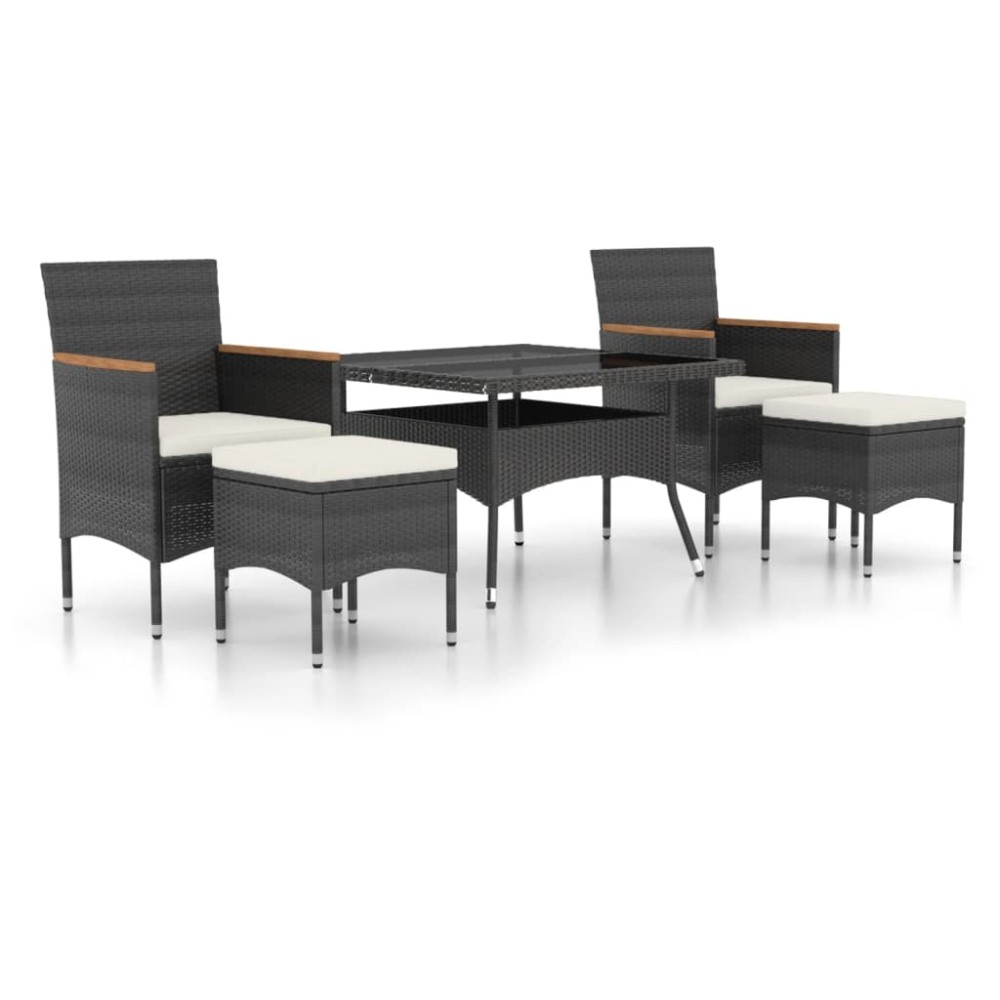 vidaXL Set mobilier grădină, 5 piese, negru, poliratan/sticlă tratată