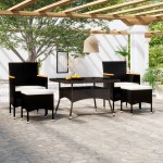 vidaXL Set mobilier grădină, 5 piese, negru, poliratan/sticlă tratată vidaXL Set mobilier grădină, 5 piese, negru, poliratan/sticlă tratată