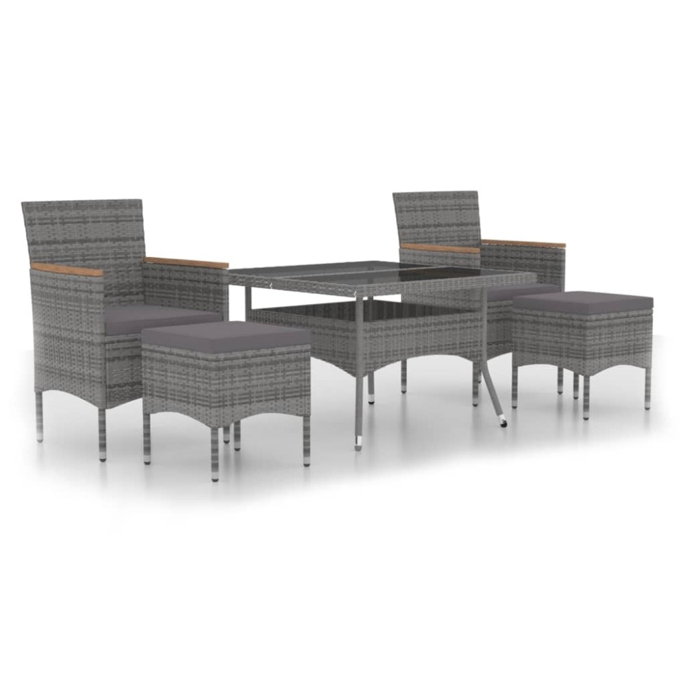 vidaXL Set mobilier grădină, 5 piese, gri, poliratan/sticlă tratată